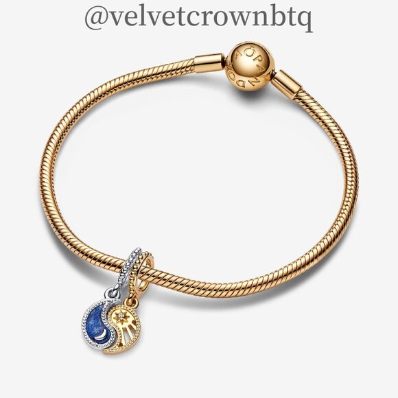 Pandora Two-tone Splittable Sun & Moon Dangle Charm - Picture 3 of 4